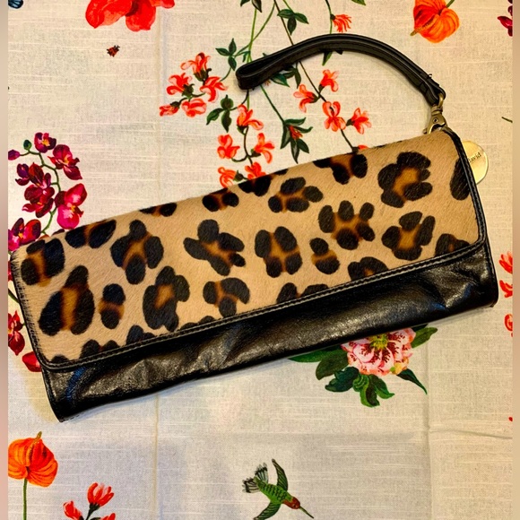 Charles David Pony Hair & Leather Black & Brown Clutch Bag - Picture 2 of 10